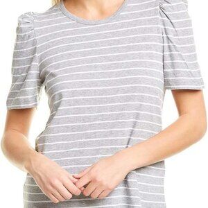 COURT & ROWE Womens Classic Stripe Puff short sleeve crew neck T-Shirt, M, Grey